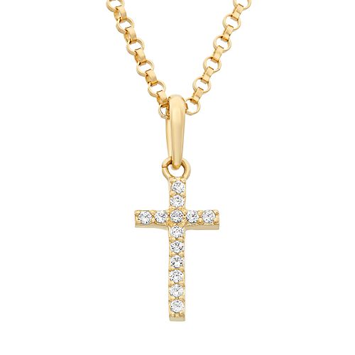 Junior Jewels Cubic Zirconia 14k Gold Cross Pendant Necklace