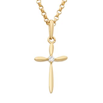Junior Jewels Kids Cubic Zirconia 14k Gold Cross Pendant Necklace
