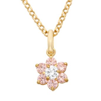 Junior Jewels Kids Cubic Zirconia 14k Gold Flower Pendant Necklace