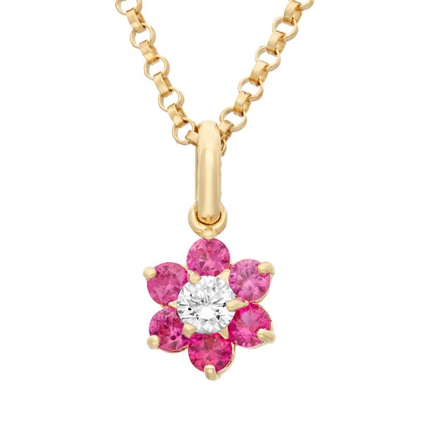 Junior Jewels Cubic Zirconia 14k Gold Flower Pendant Necklace