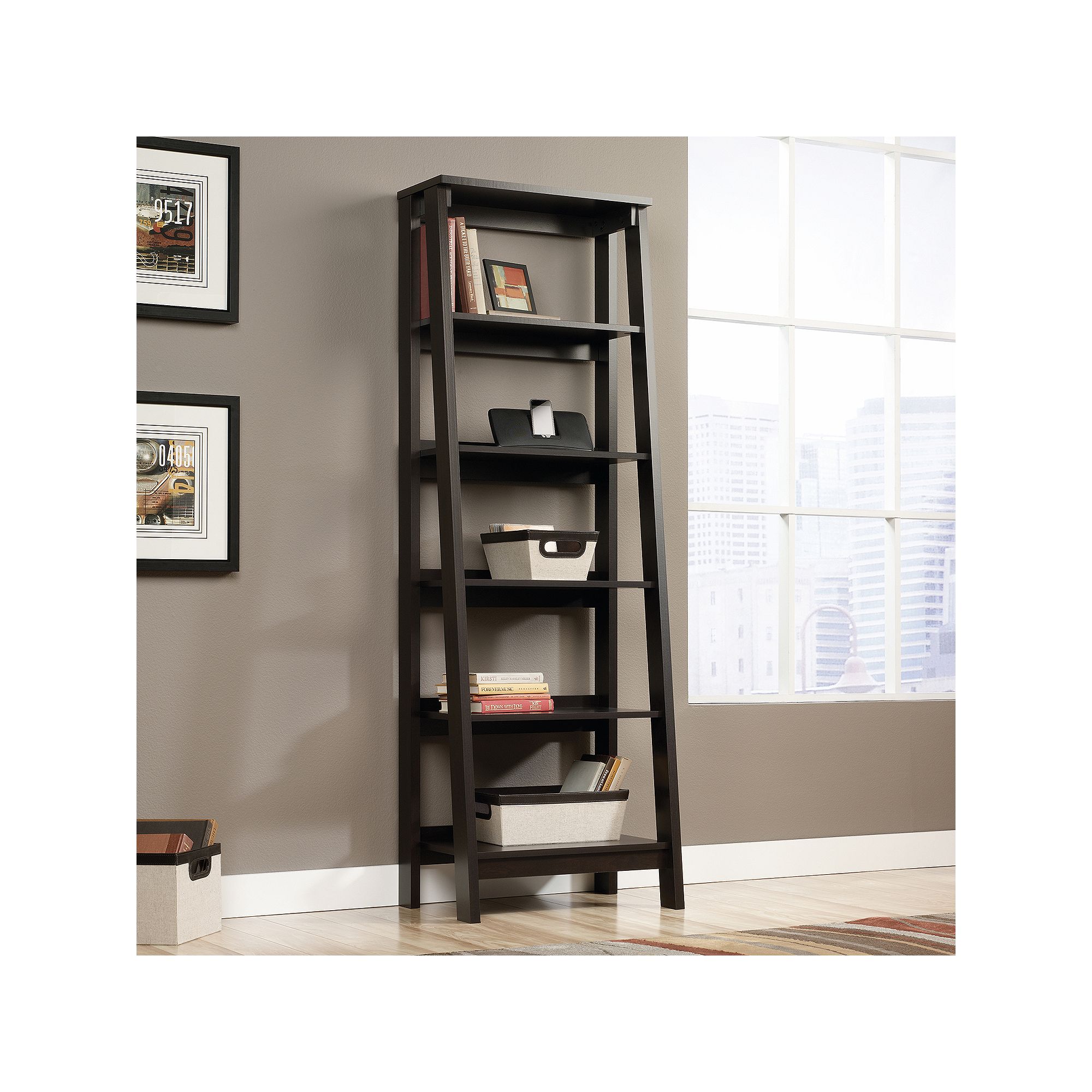 Sauder Trestle 5-Shelf Bookcase, Jamocha