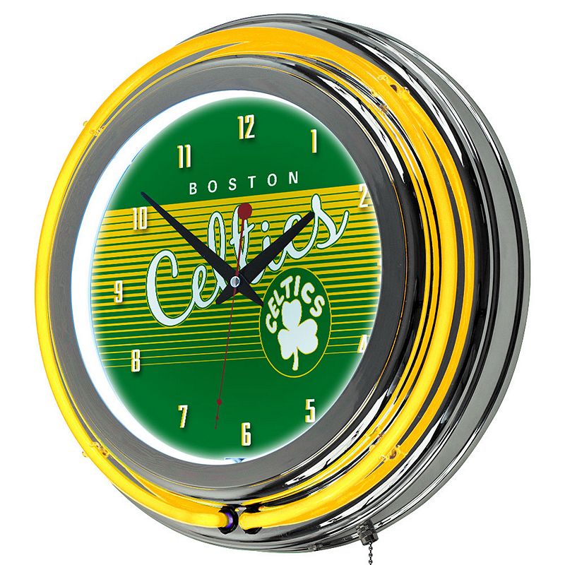 Boston Celtics Hardwood Classics Chrome Double-Ring Neon Wall Clock, Multic