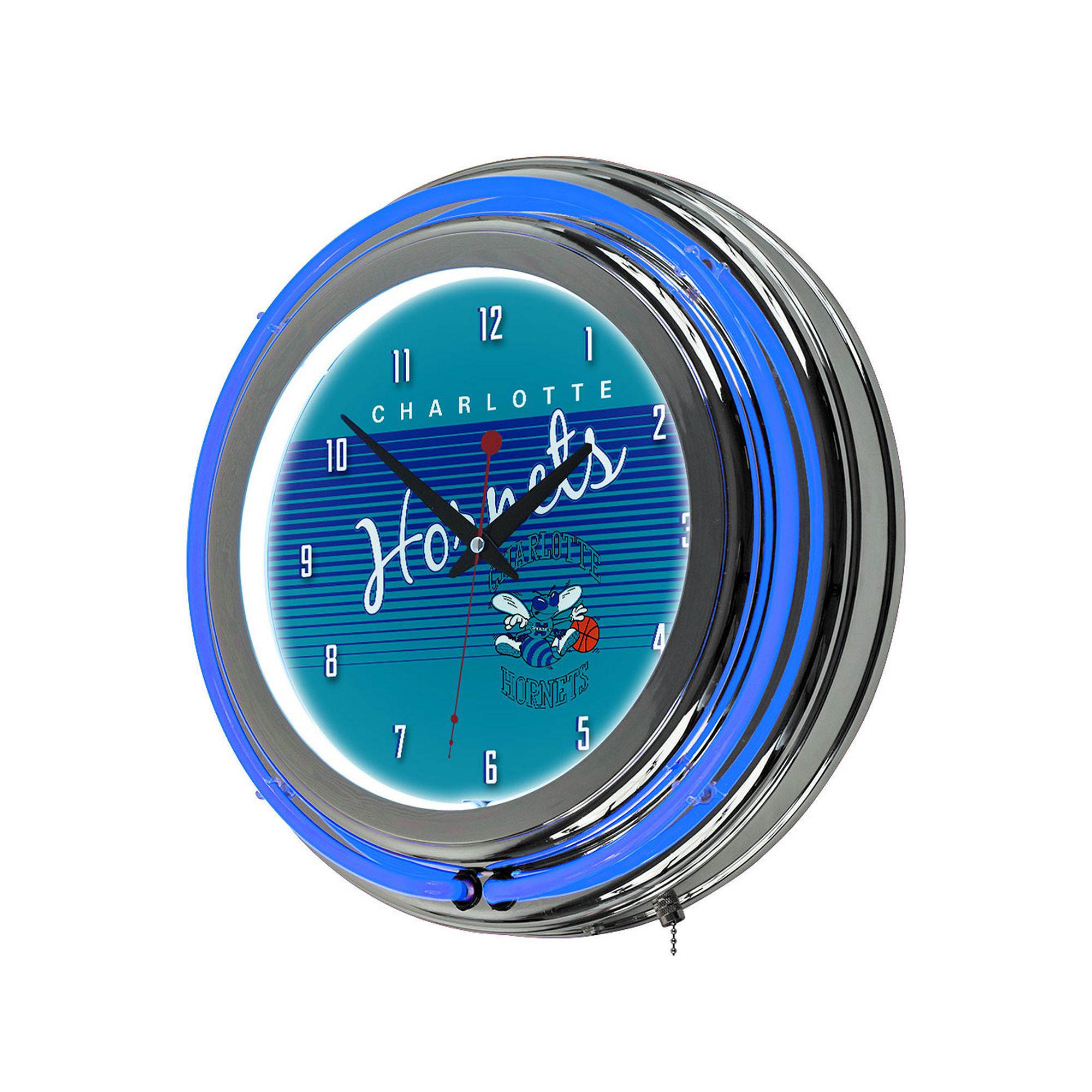 Charlotte Hornets Hardwood Classics Chrome Double-Ring Neon Wall Clock, Chr