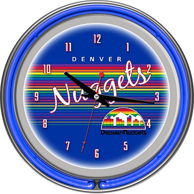 Denver Nuggets Hardwood Classics Chrome Double-Ring Neon Wall Clock