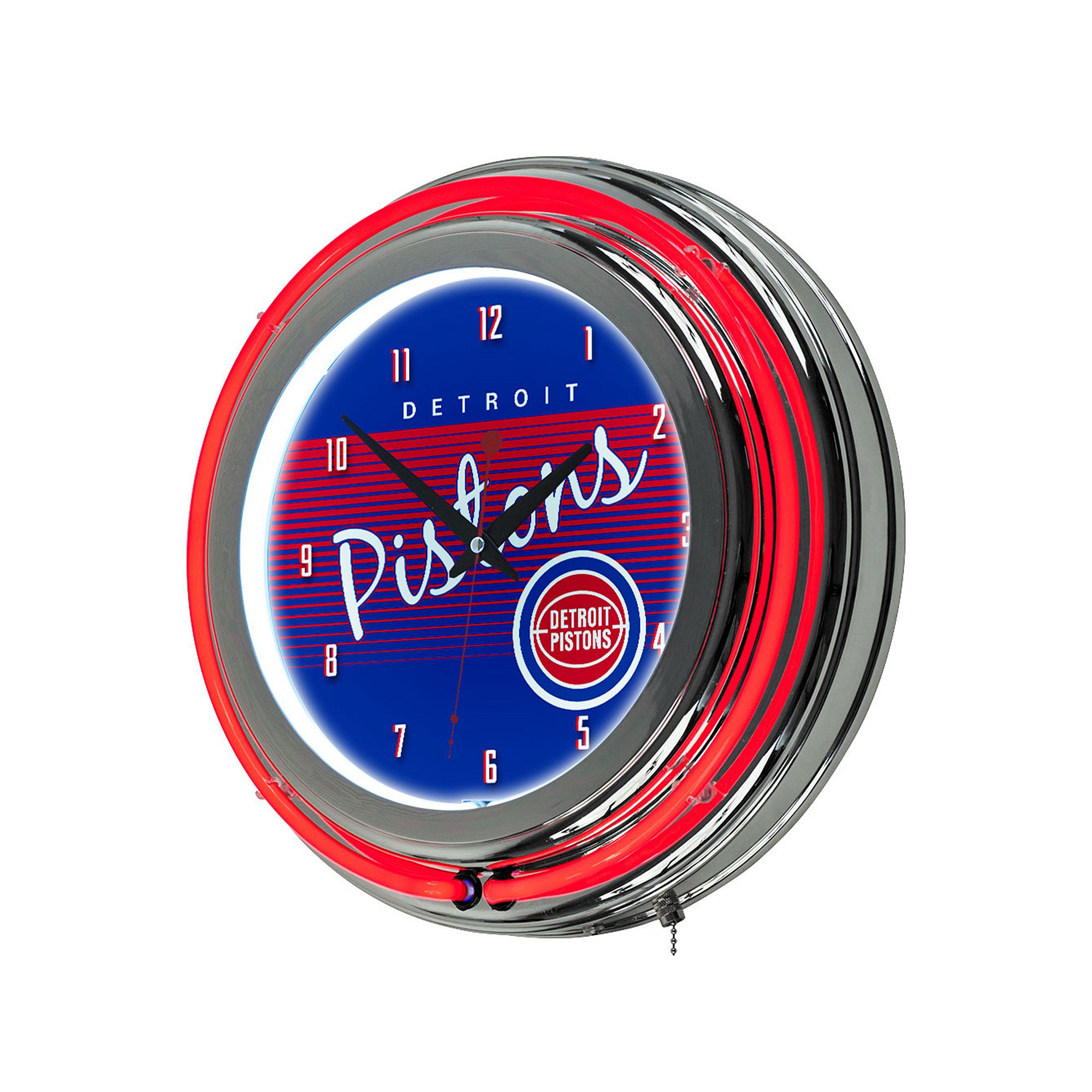 Detroit Pistons Hardwood Classics Chrome Double-Ring Neon Wall Clock, Pis T