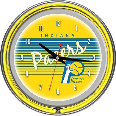 Indiana Pacers Hardwood Classics Chrome Double-Ring Neon Wall Clock