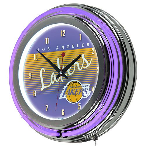 Los Angeles Lakers Hardwood Classics Chrome Double-Ring Neon Wall Clock