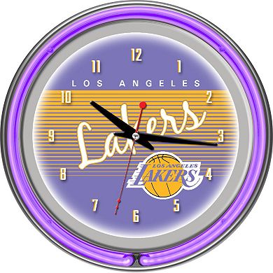 Los Angeles Lakers Hardwood Classics Chrome Double-Ring Neon Wall Clock
