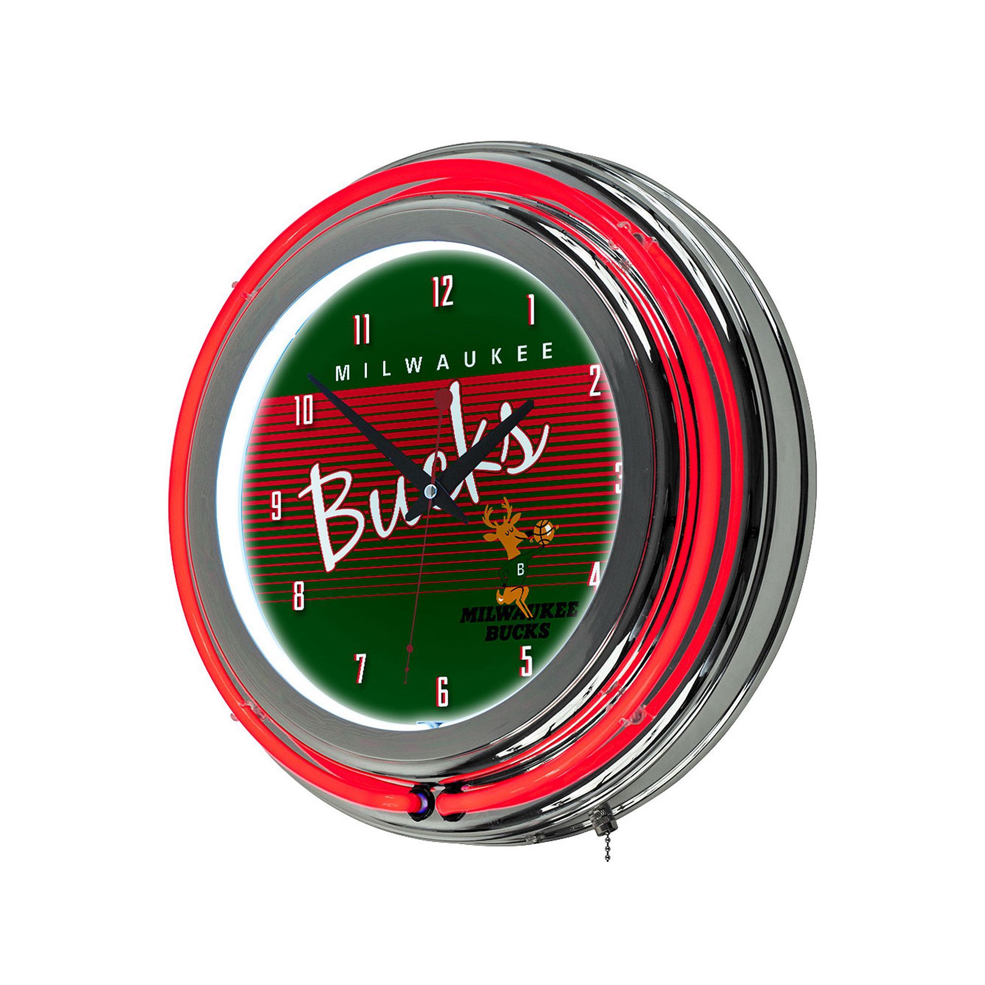 Milwaukee Bucks Hardwood Classics Chrome Double-Ring Neon Wall Clock, Team