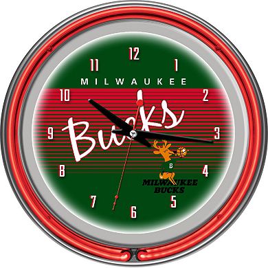 Milwaukee Bucks Hardwood Classics Chrome Double-Ring Neon Wall Clock