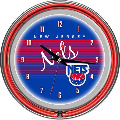 New Jersey Nets Hardwood Classics Chrome Double-Ring Neon Wall Clock