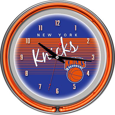 New York Knicks Hardwood Classics Chrome Double-Ring Neon Wall Clock