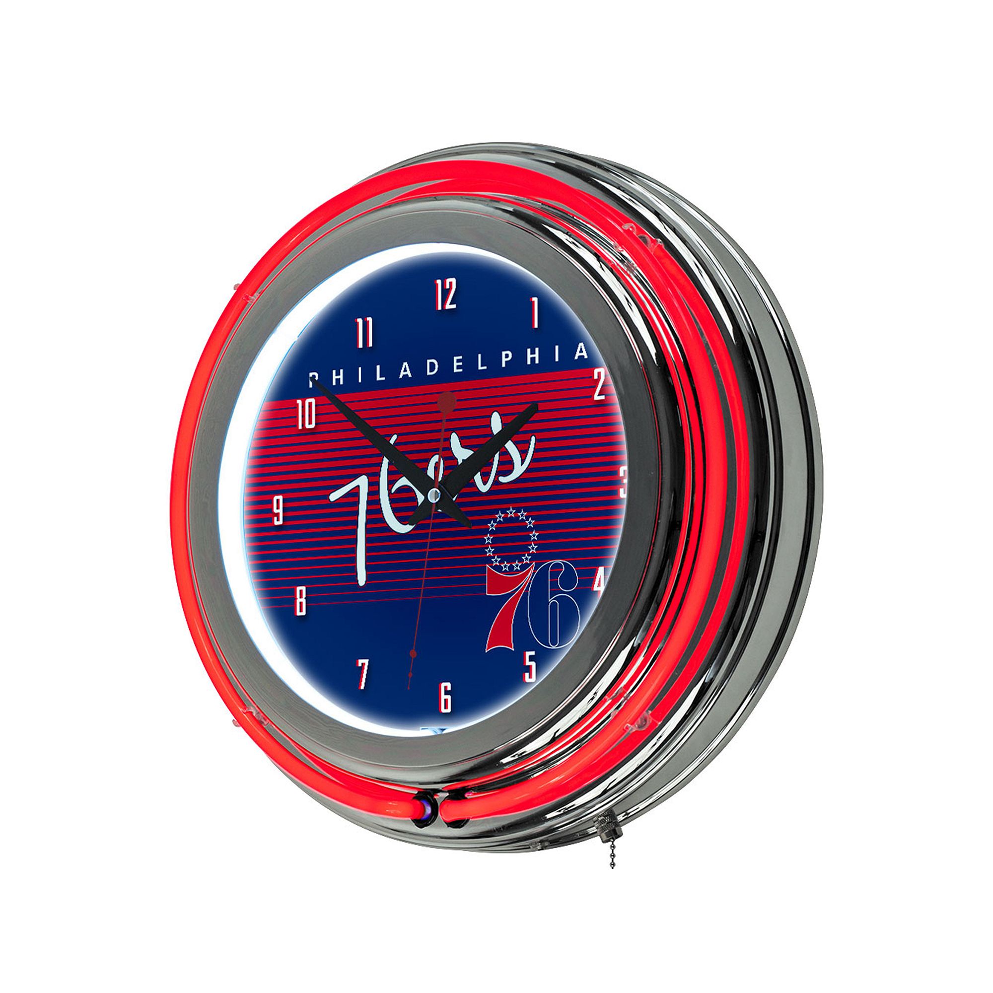 Philadelphia 76ers Hardwood Classics Chrome Double-Ring Neon Wall Clock, 76
