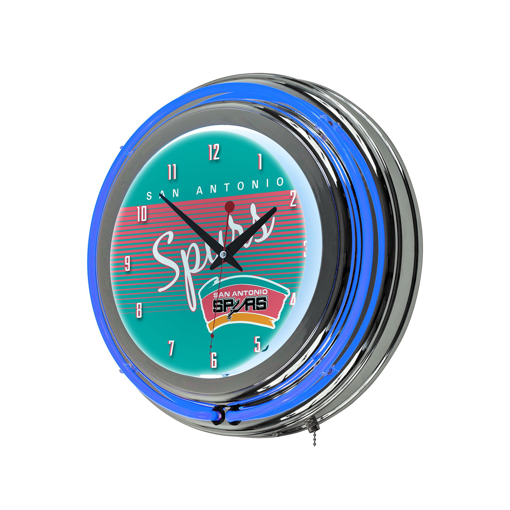 San Antonio Spurs Hardwood Classics Chrome Double-Ring Neon Wall Clock, Tea