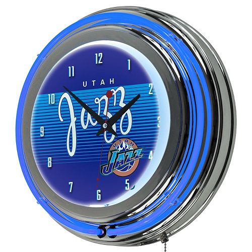 Utah Jazz Hardwood Classics Chrome Double-Ring Neon Wall Clock