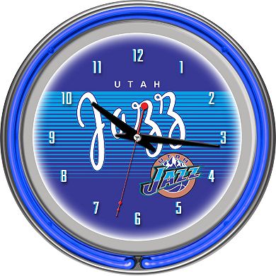 Utah Jazz Hardwood Classics Chrome Double-Ring Neon Wall Clock