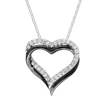 Stella Grace Lab-Created White Sapphire Sterling Silver Two Tone Double Heart Pendant Necklace