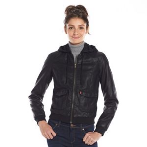 Women's Levi's Faux-Leather Hooded Bomber Jacket