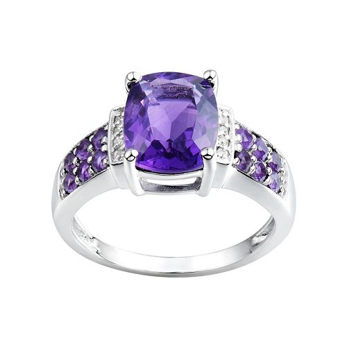 Amethyst & Diamond Accent Sterling Silver Ring