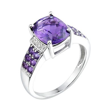 Amethyst & Diamond Accent Sterling Silver Ring