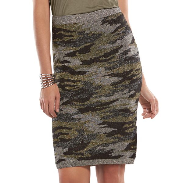 Women's Jennifer Lopez Camouflage Midi Pencil Skirt