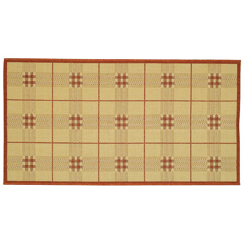 Safavieh Courtyard Plaid Indoor Outdoor Rug, Beig/Green, 6.5X9.5 Ft