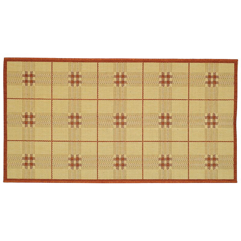 Safavieh Courtyard Plaid Indoor Outdoor Rug, Beig/Green, 6.5X9.5 Ft