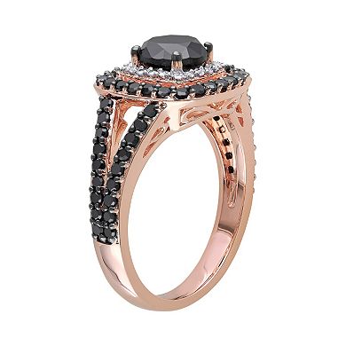 Black & White Diamond Tiered Halo Engagement Ring in 14k Rose Gold (2 Carat T.W.)