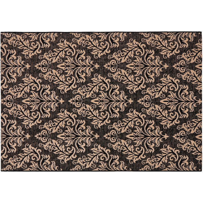 Safavieh Courtyard Leaves Indoor Outdoor Rug, Black, 6.5Ft Rnd