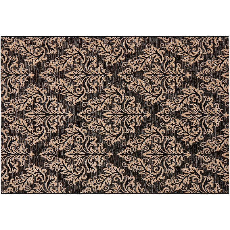 Safavieh Courtyard Leaves Indoor Outdoor Rug, Black, 2X8 Ft