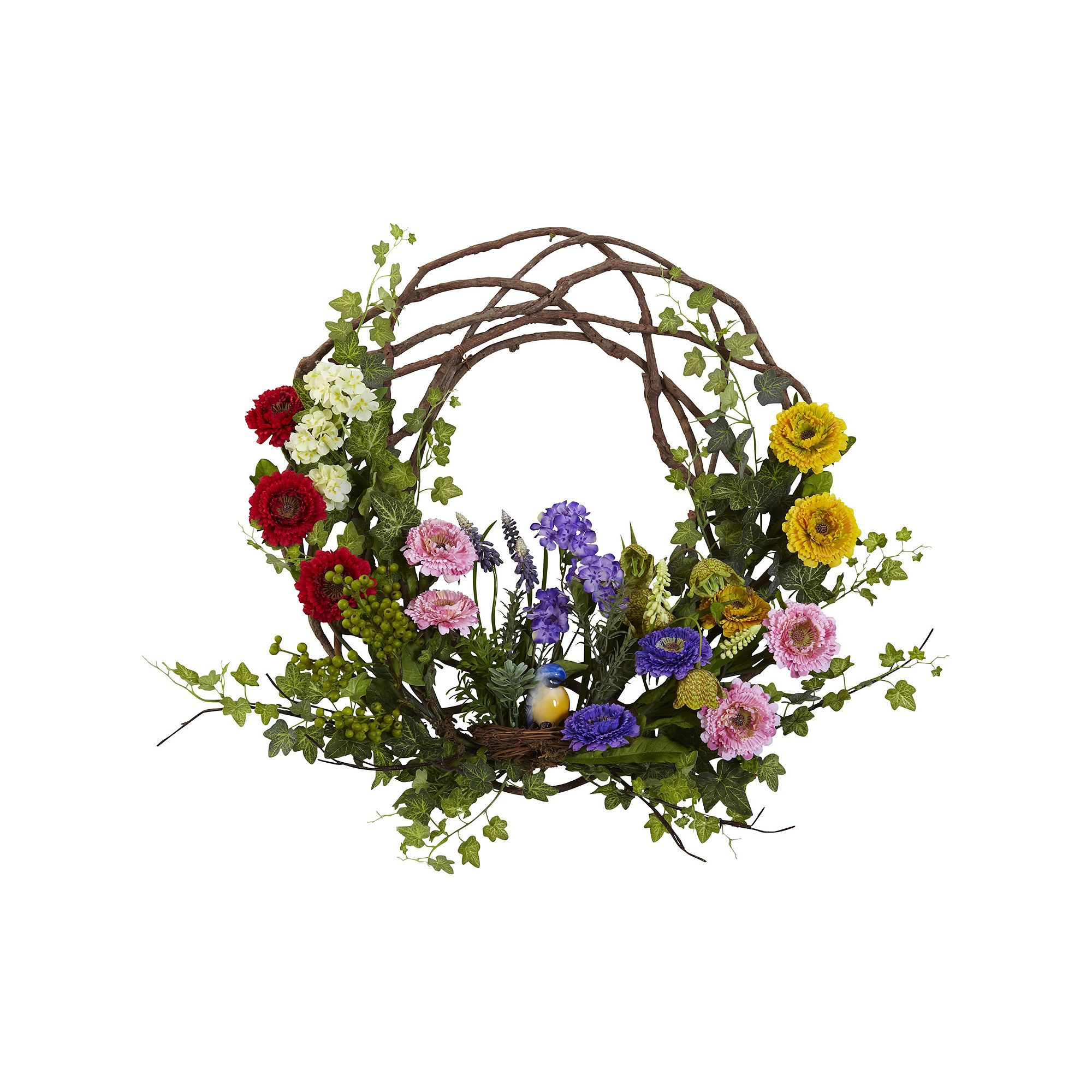 nearly natural 22-in. Spring Floral Wreath, Pink