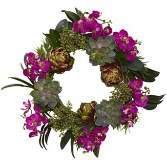 nearly natural 20 in Orchid, Artichoke & Succulent Wreath