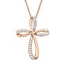 1/6 Carat T.W. Diamond 10k Rose Gold Ribbon Cross Pendant Necklace