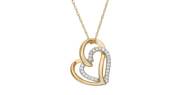 1/10 Carat T.W. Diamond 10k Gold Double Heart Pendant Necklace