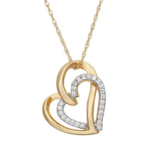 1/10 Carat T.W. Diamond 10k Gold Double Heart Pendant Necklace
