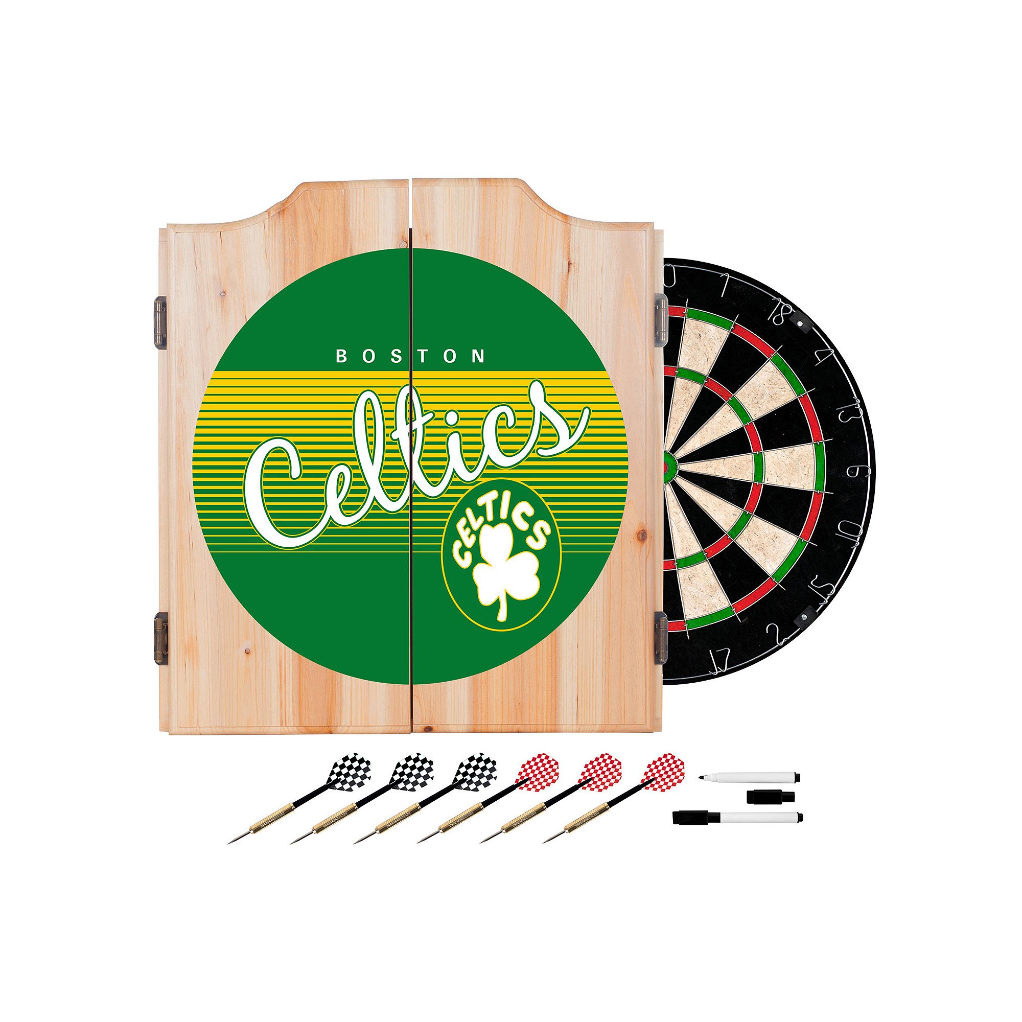 Boston Celtics Hardwood Classics Wood Dart Cabinet Set, Team