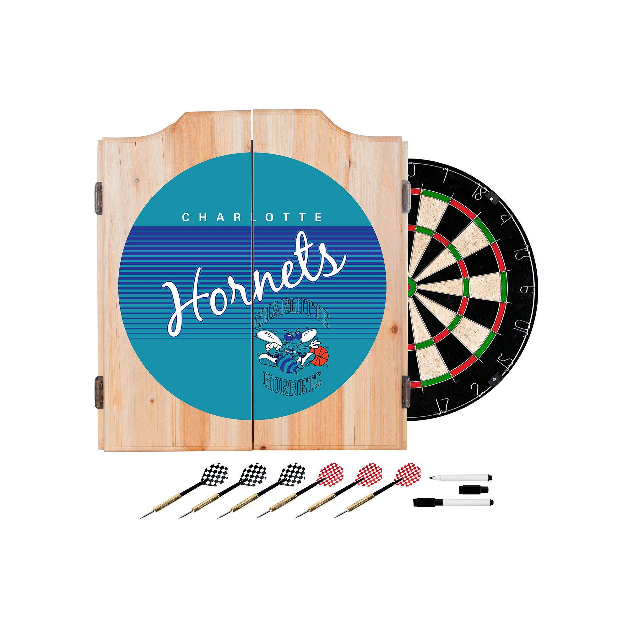 Charlotte Hornets Hardwood Classics Wood Dart Cabinet Set, Hrn Team