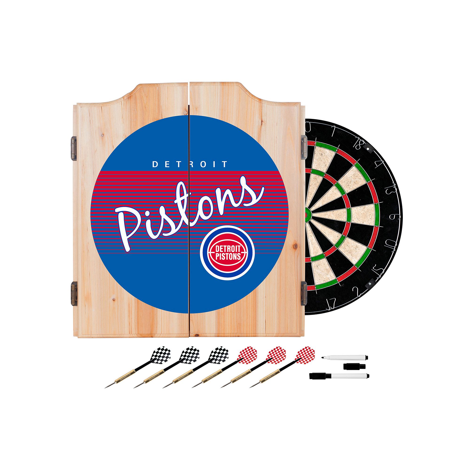 Detroit Pistons Hardwood Classics Wood Dart Cabinet Set, Pis Team