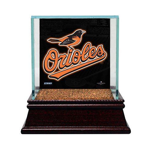 Steiner Sports Glass Single Baseball Display Case with Baltimore Orioles Logo Background and Authentic Field Dirt