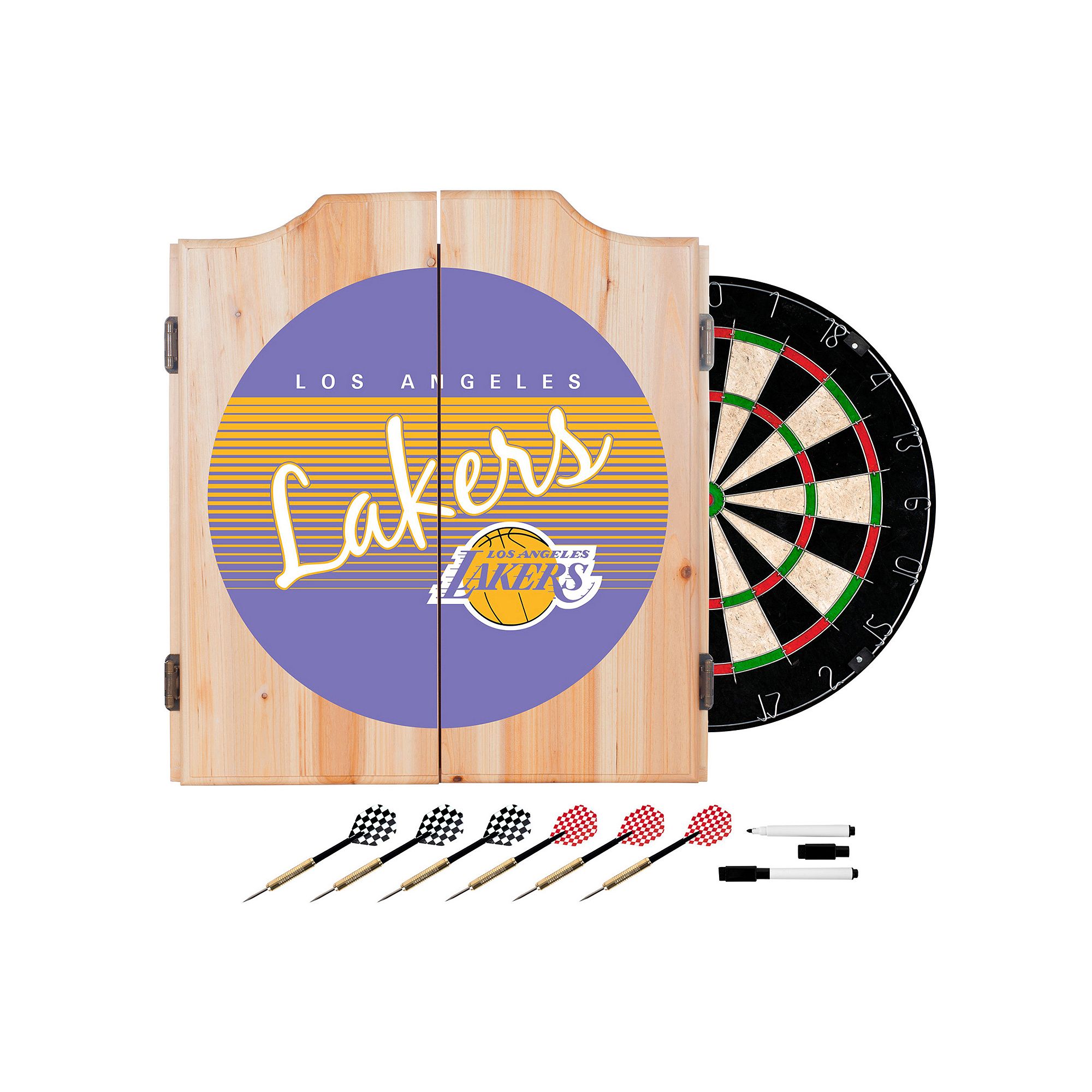 Los Angeles Lakers Hardwood Classics Wood Dart Cabinet Set, Team
