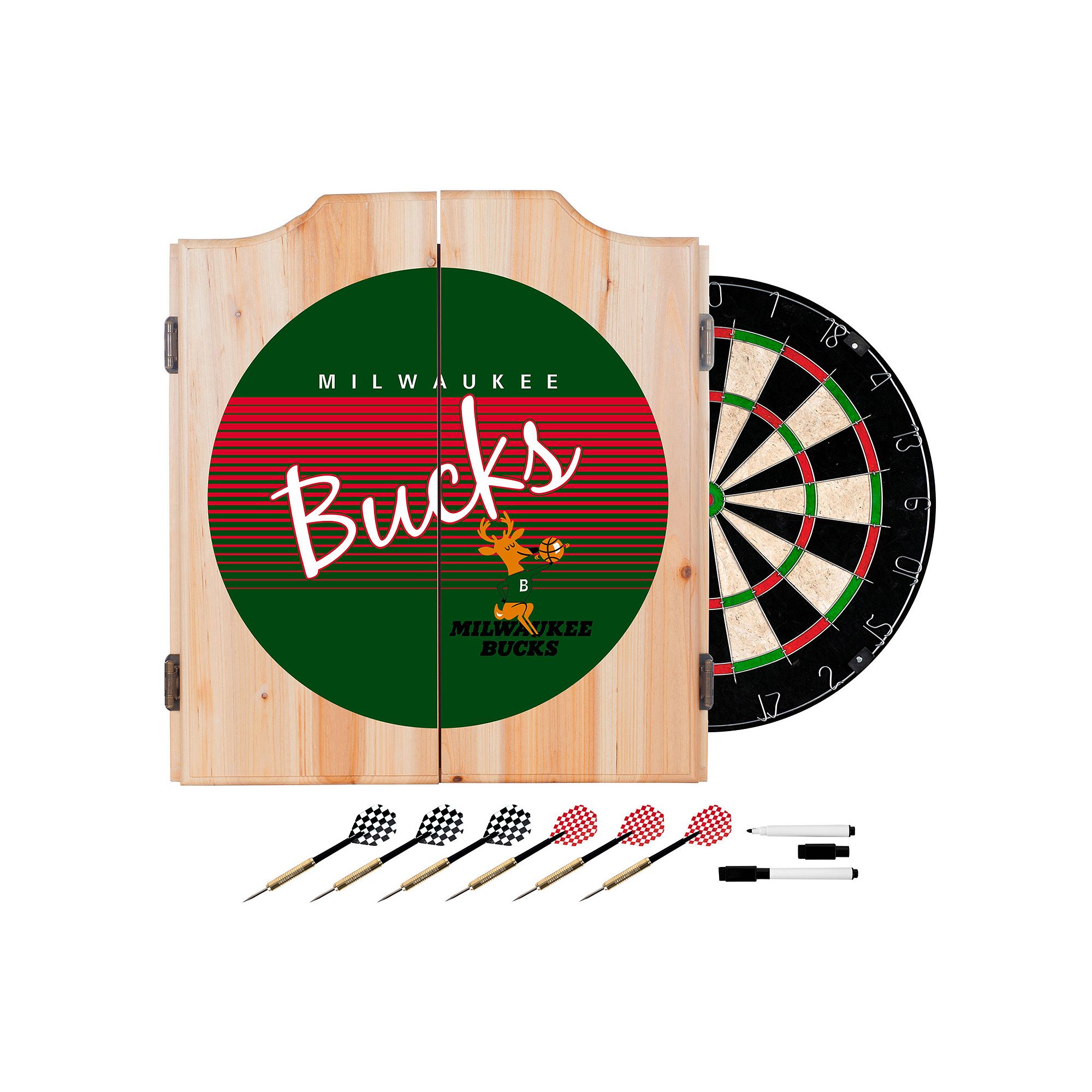 Milwaukee Bucks Hardwood Classics Wood Dart Cabinet Set, Team