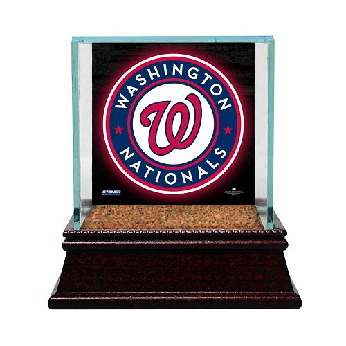 Steiner Sports Glass Single Baseball Display Case with Washington Nationals Logo Background and Authentic Field Dirt