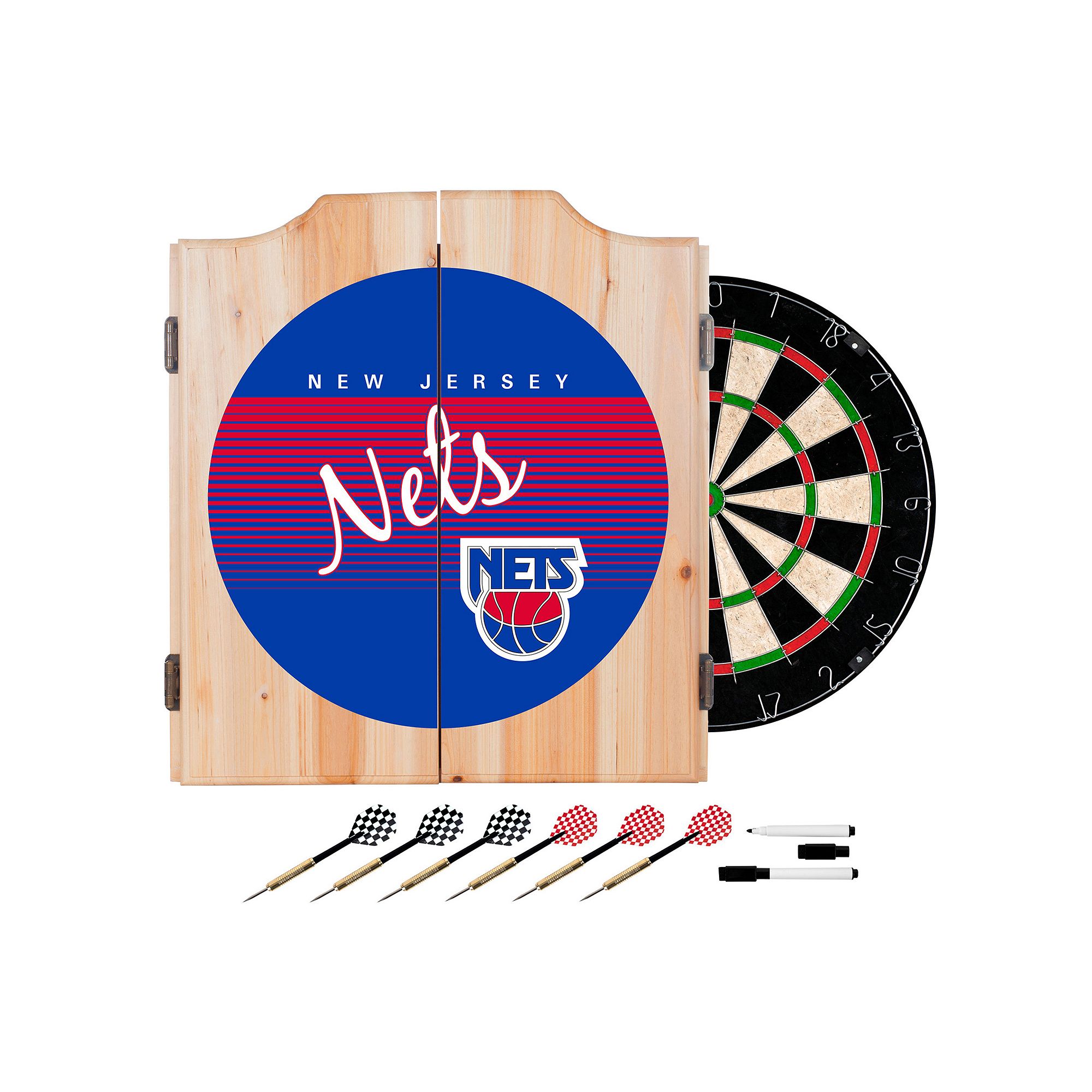 New Jersey Nets Hardwood Classics Wood Dart Cabinet Set, Team