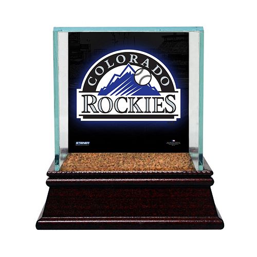 Steiner Sports Glass Single Baseball Display Case with Colorado Rockies Logo Background and Authentic Field Dirt