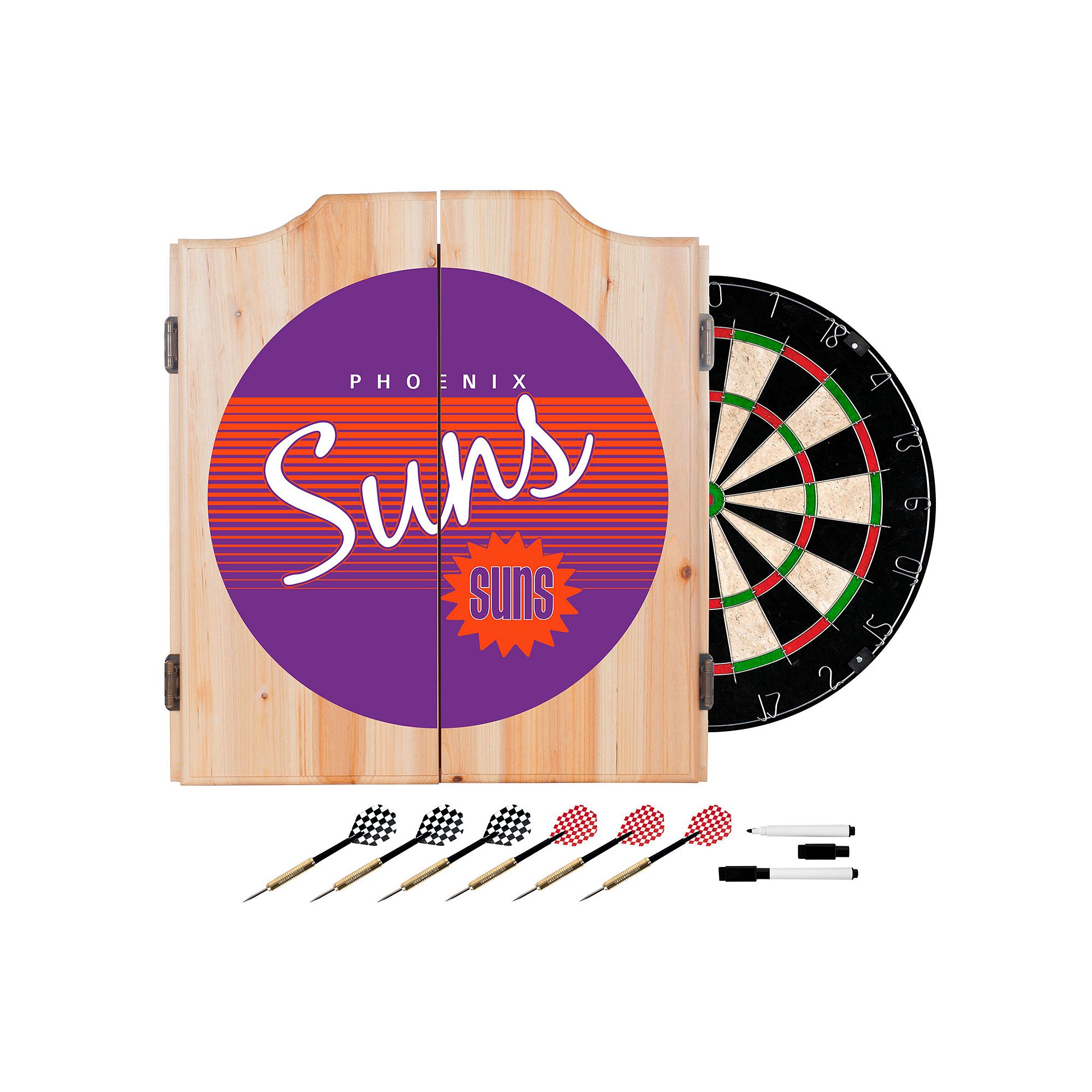 Phoenix Suns Hardwood Classics Wood Dart Cabinet Set, Phx Team