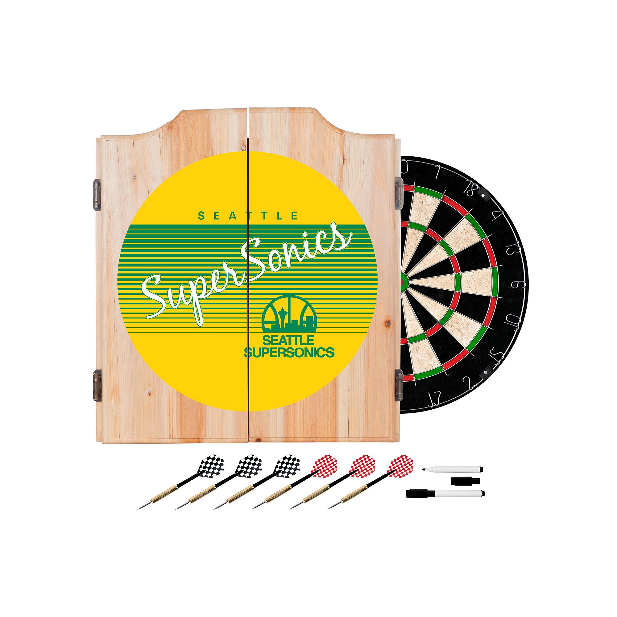 Seattle Super Sonics Hardwood Classics Wood Dart Cabinet Set, Sss Team