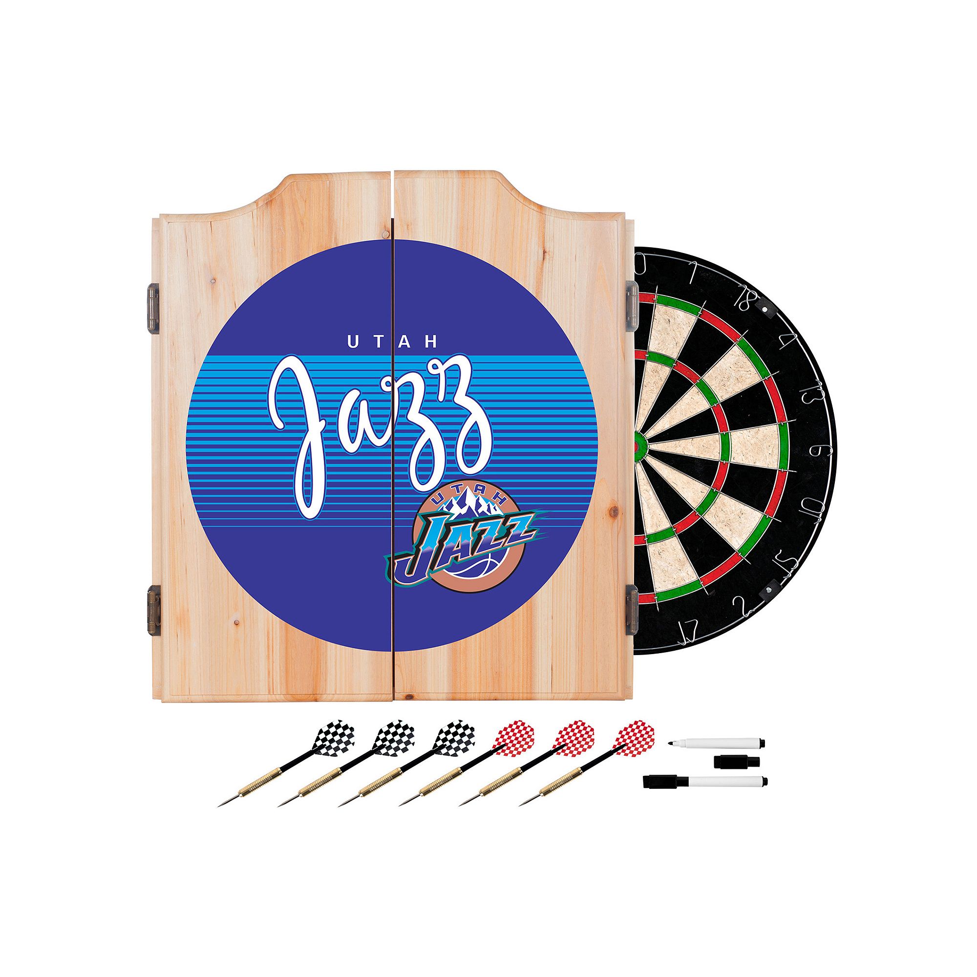 Utah Jazz Hardwood Classics Wood Dart Cabinet Set, Jaz Team