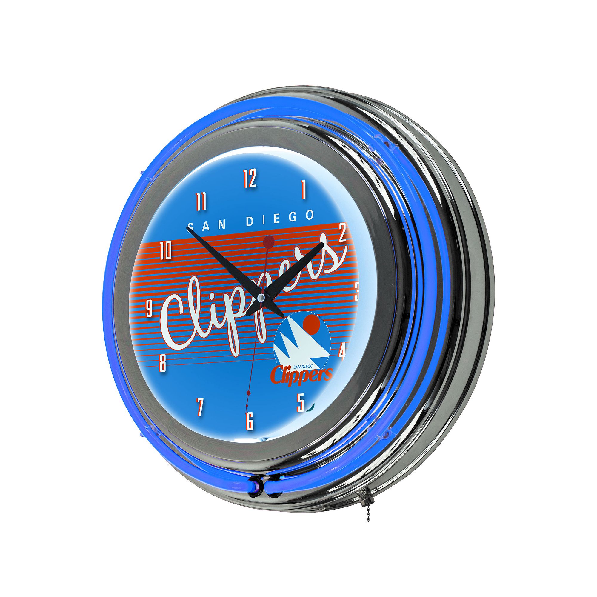 San Diego Clippers Hardwood Classics Chrome Double-Ring Neon Wall Clock, Te