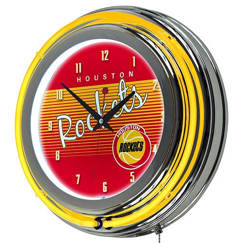 Houston Rockets Hardwood Classics Chrome Double-Ring Neon Wall Clock