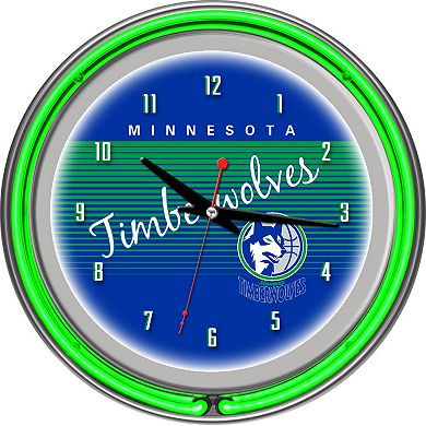 Minnesota Timberwolves Hardwood Classics Chrome Double-Ring Neon Wall Clock